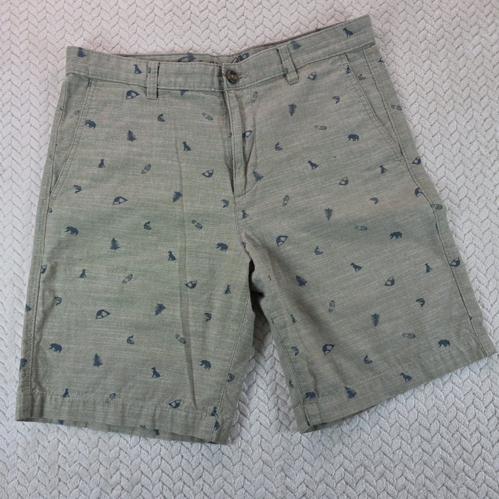 Eddie Bauer Mens Chino Shorts Sage Green Outdoor Bear Dog Print Size 30